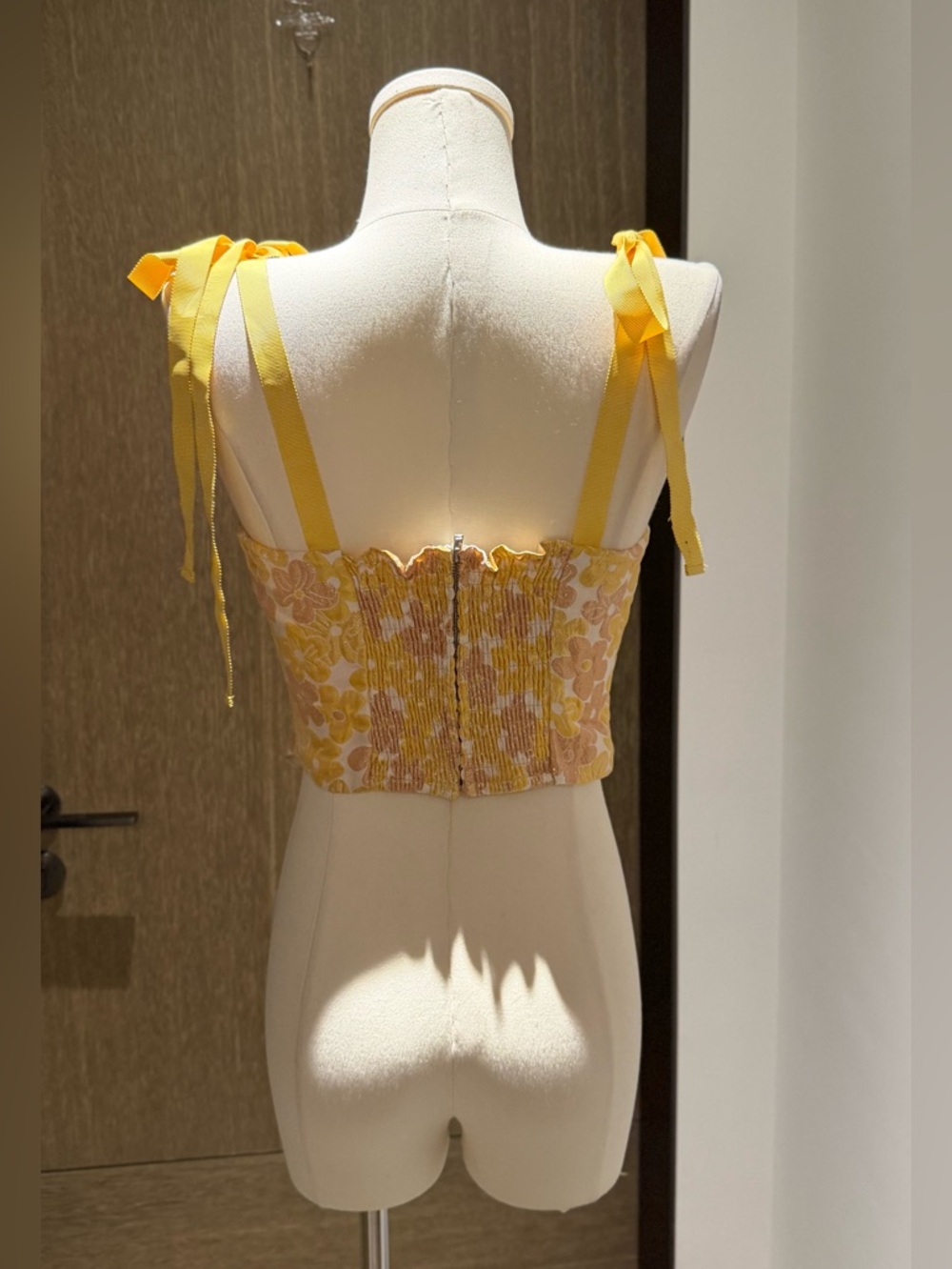 Reformation Yellow and Light Pink Floral Tie-Shoulder Bustier - Picture 4 of 9
